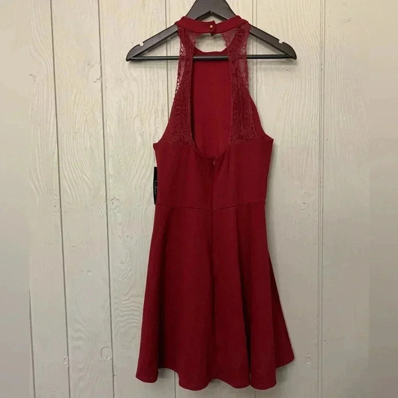 Lulus Hometown Girl Red Wine Lace Skater Mini Dress Halter Open Back | size XL - Picture 7 of 11